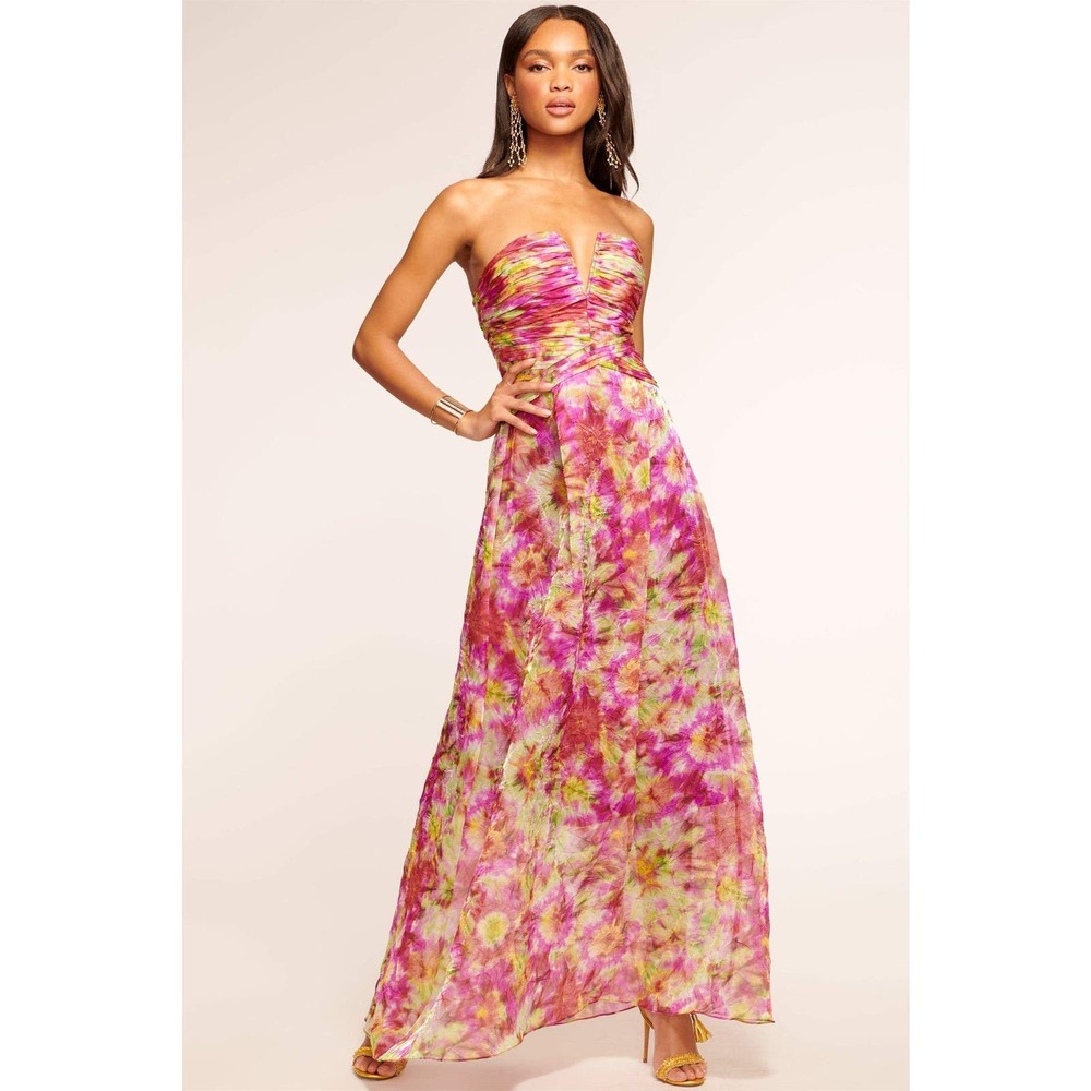 NWT Ramy Brook Sierra Strapless Maxi Dress In Lilac Sunburst Womens 2